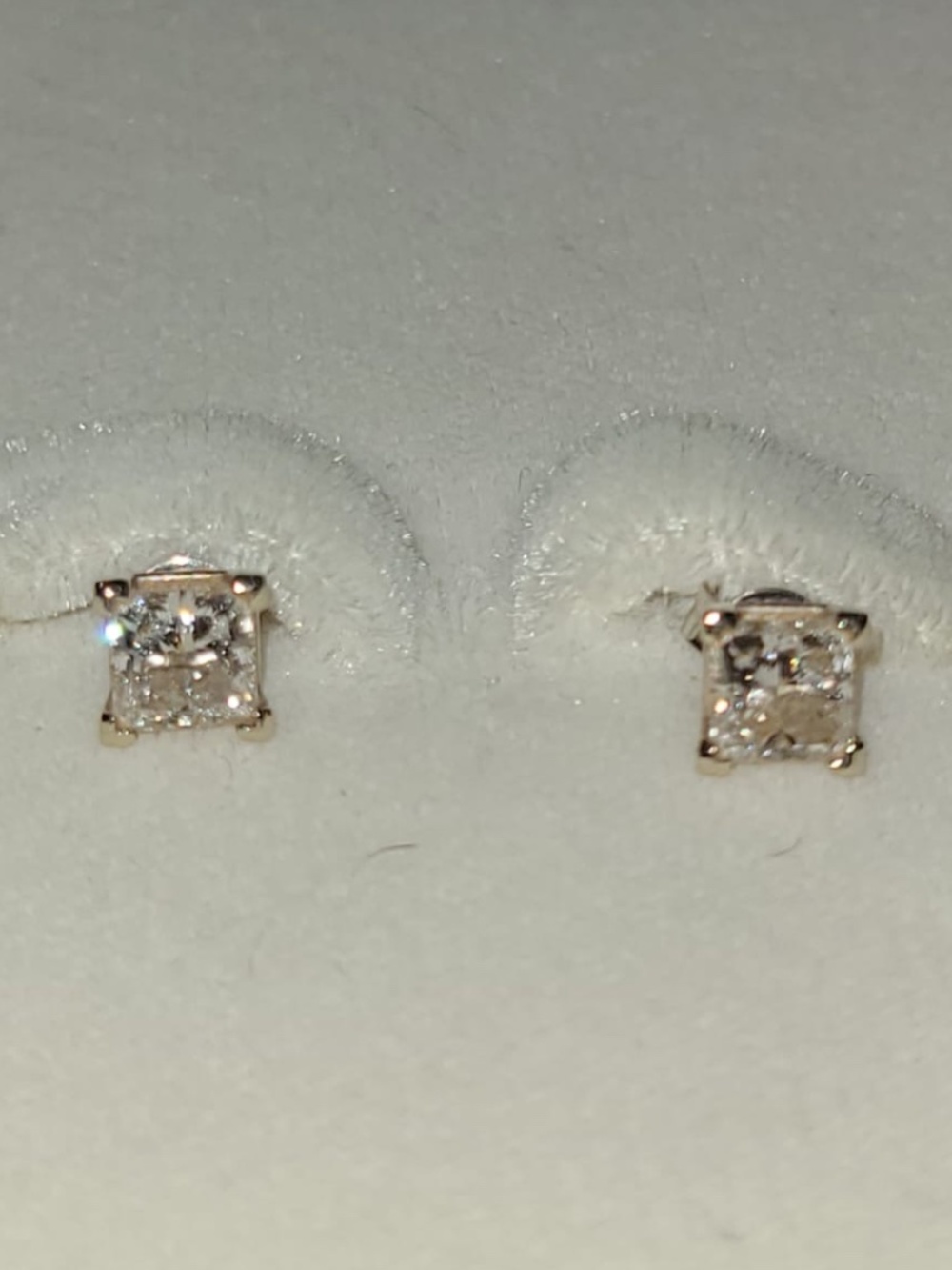 18K White Gold Genuine Princess Cut Diamond Earings